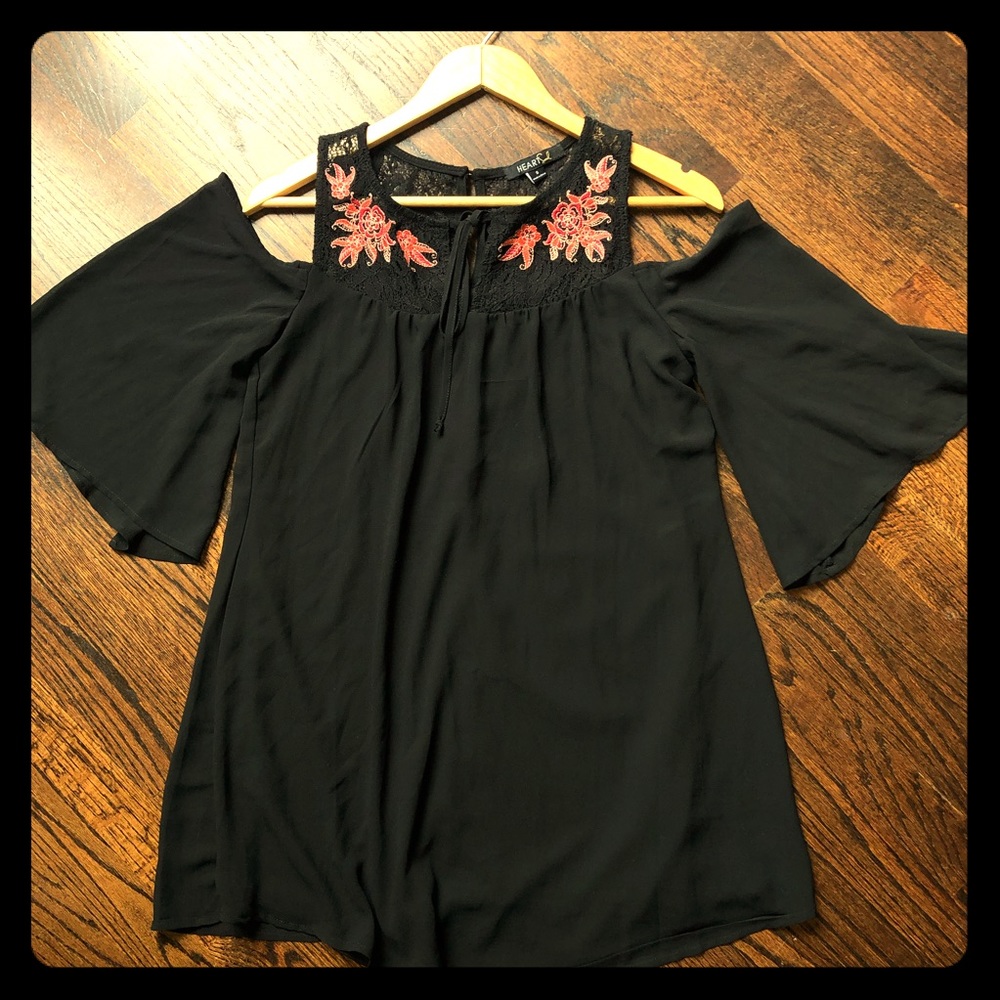 Heart Soul Cold Shoulder Mini Dress with Lace Sz S